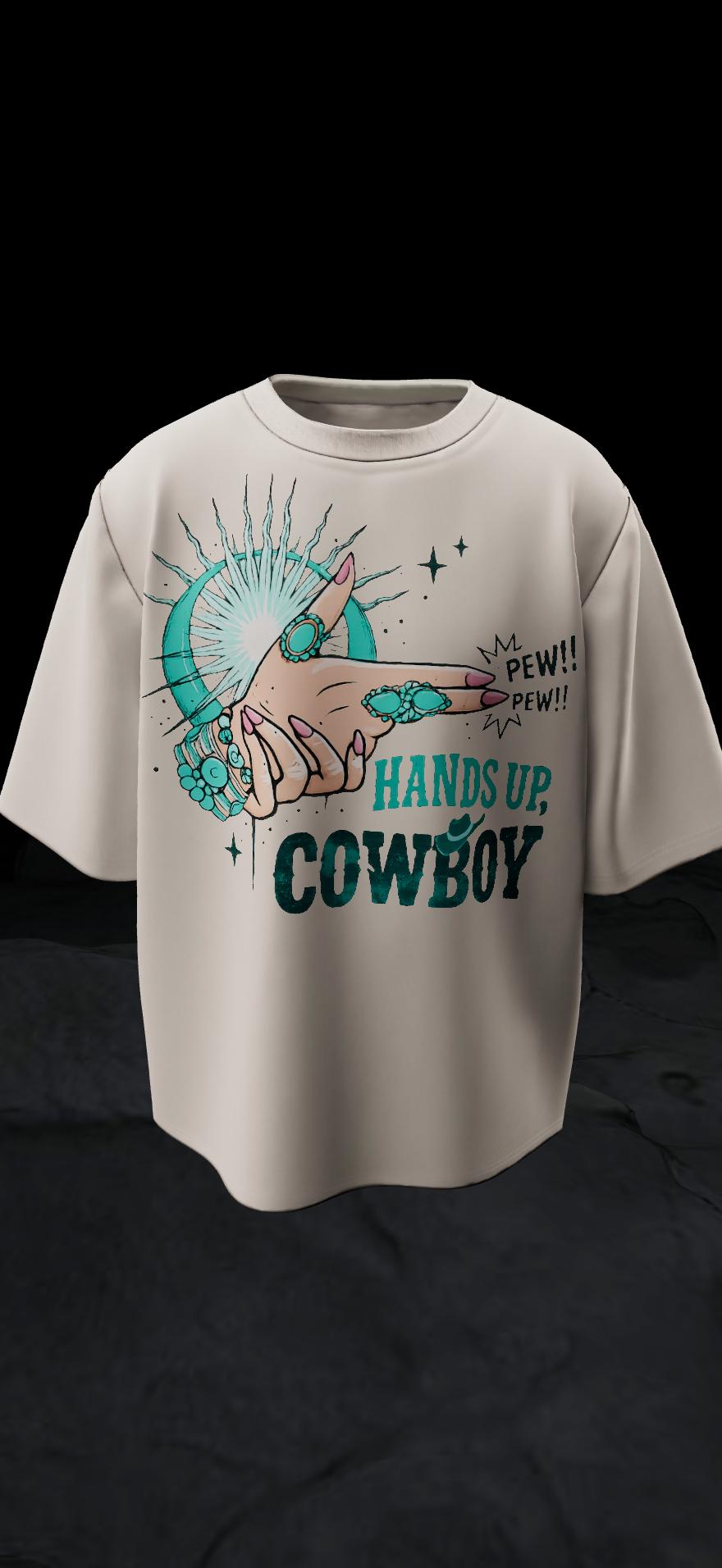 Graphic T-Shirt: Hands Up Cowboy Pew Pew Design